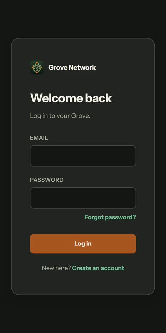Grove Network sign-in screen